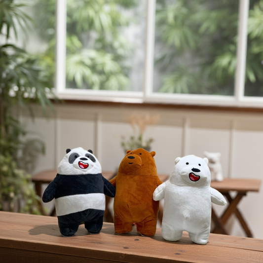 We Bare Bears Plush Trio – Ice Bear, Panda & Grizz | Soft Collectible Cartoon Set